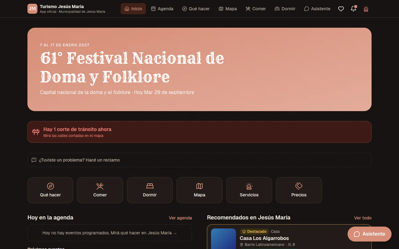 El inicio del visitante, versión de escritorio